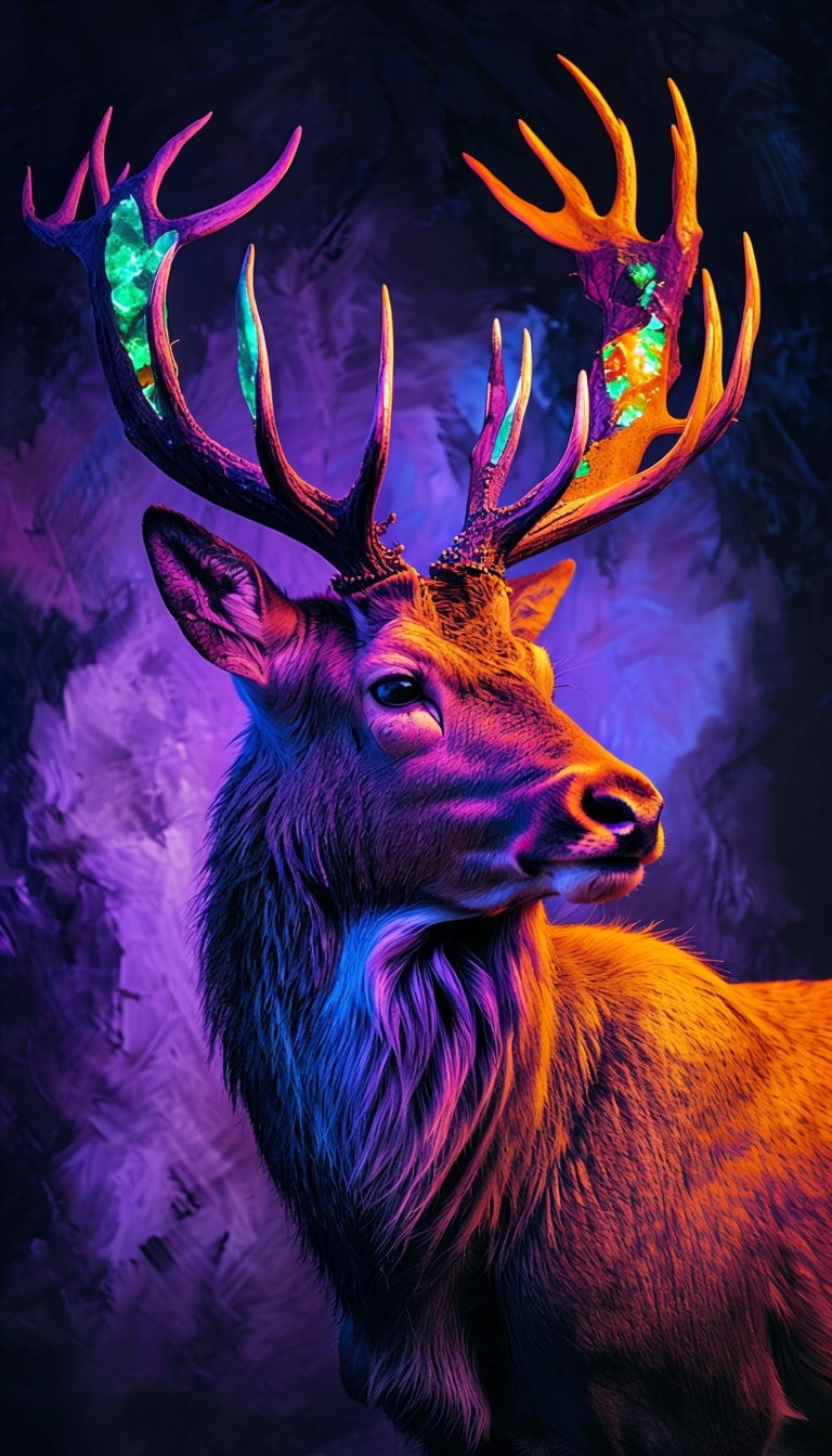 Majestic Stag with Ornate Antlers in Bold Colorful Design Mobile Wallpaper