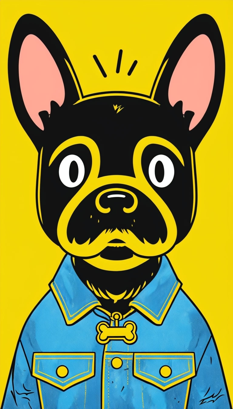 Vibrant Cartoon Black Dog with Pink Ears Illustration Phone Case Cover