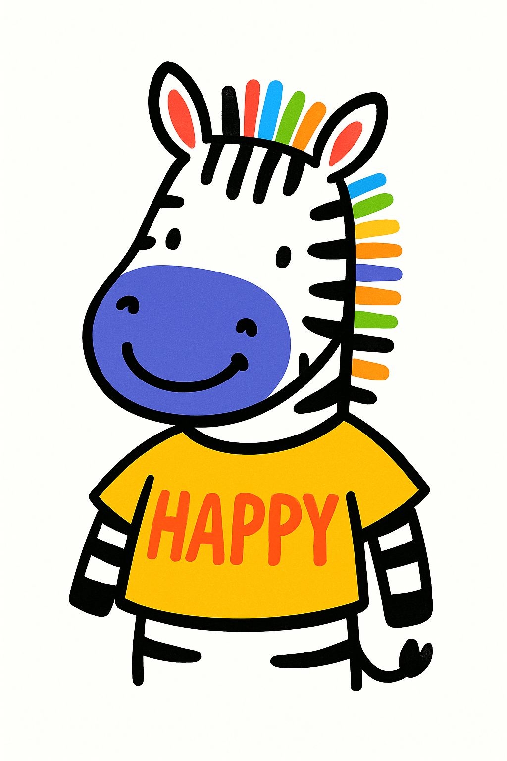 Cheerful Cartoon Zebra Character in Happy T-Shirt Design T-shirt