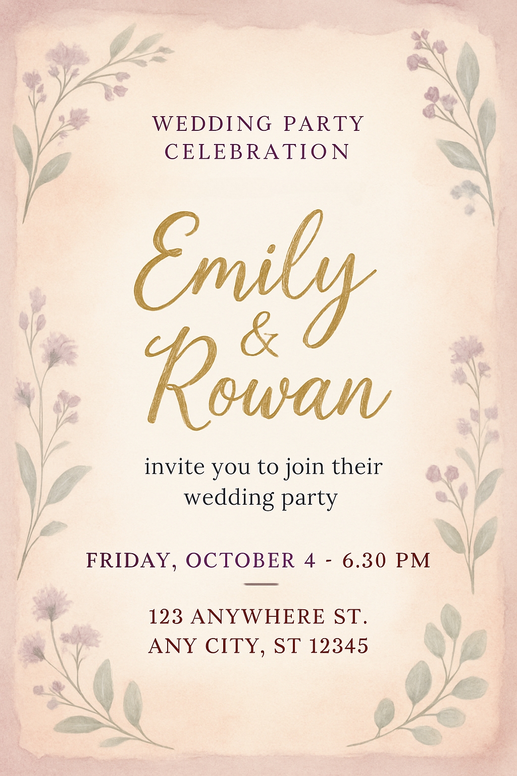 Elegant Peach Wedding Party Invitation with Floral Accents Card