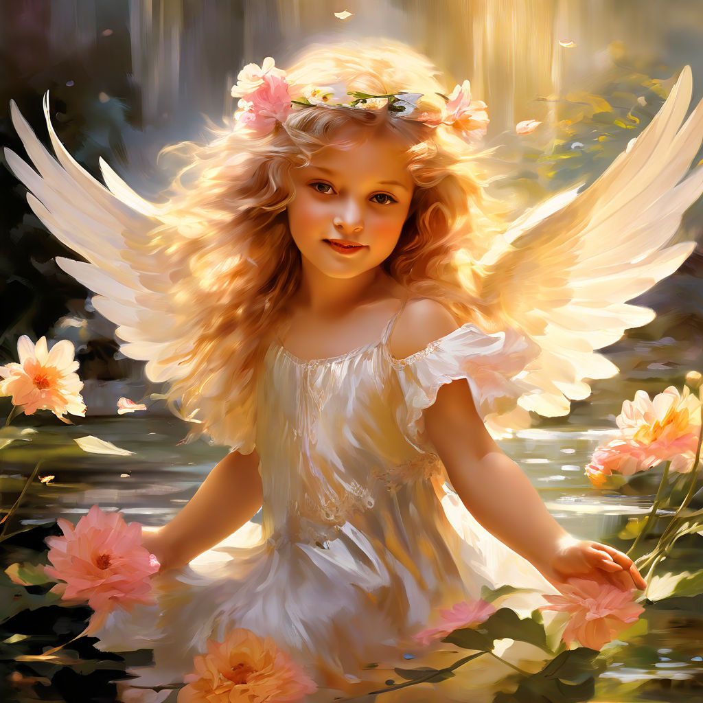 closeup of a lovely beautiful angel young woman with Crown of thorns and  flowers floating in heaven falls water