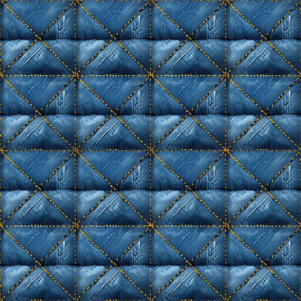 Blue Denim Quilted Pattern with Yellow Stitching Seamless Pattern