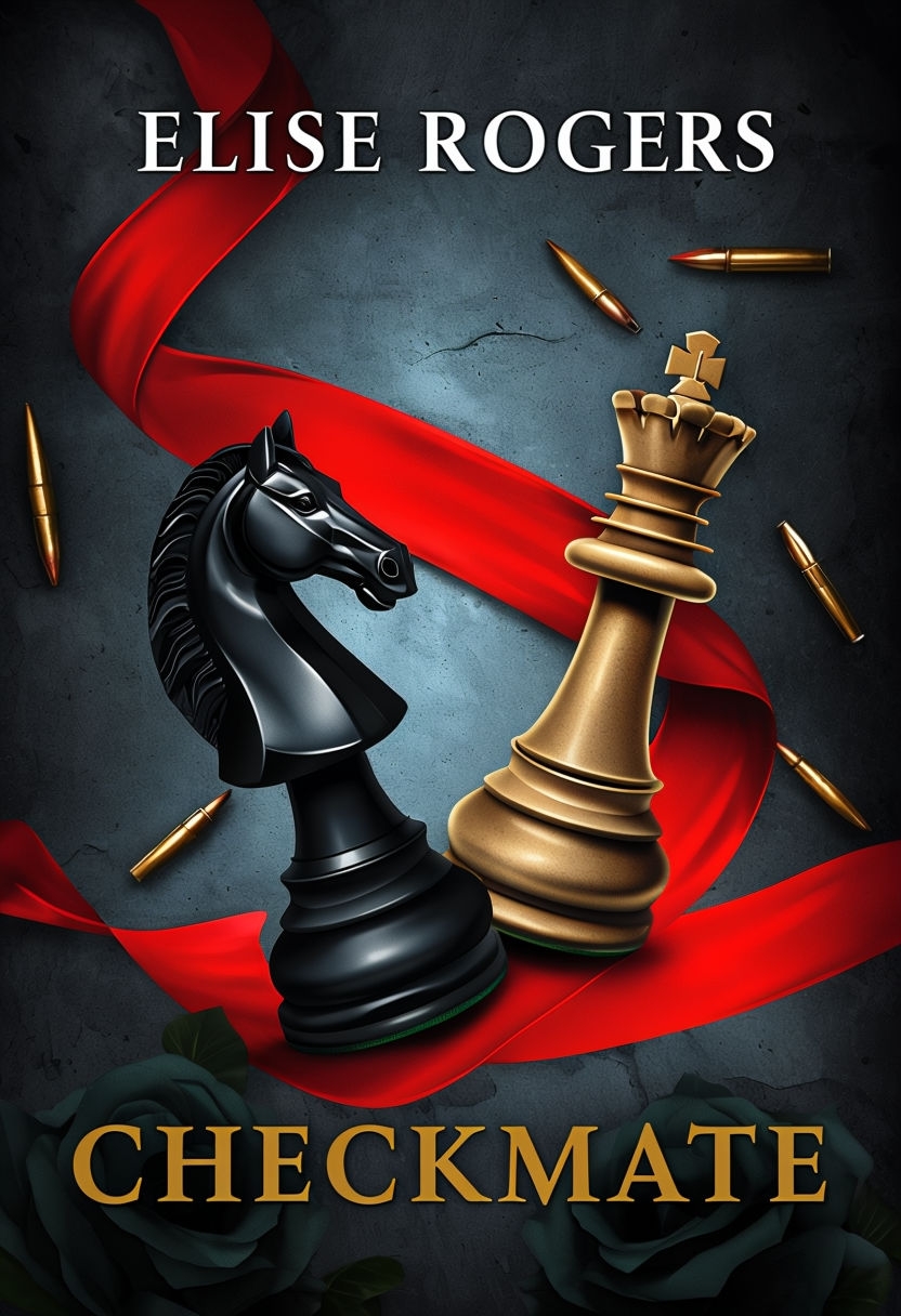 Dramatic Checkmate Book Cover with Chess Pieces and Ribbons EBook Cover