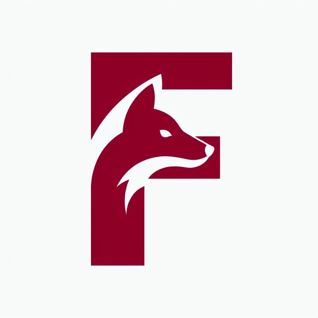 Clever Minimalist Fox Monogram Logo Design in Crimson Red Monogram