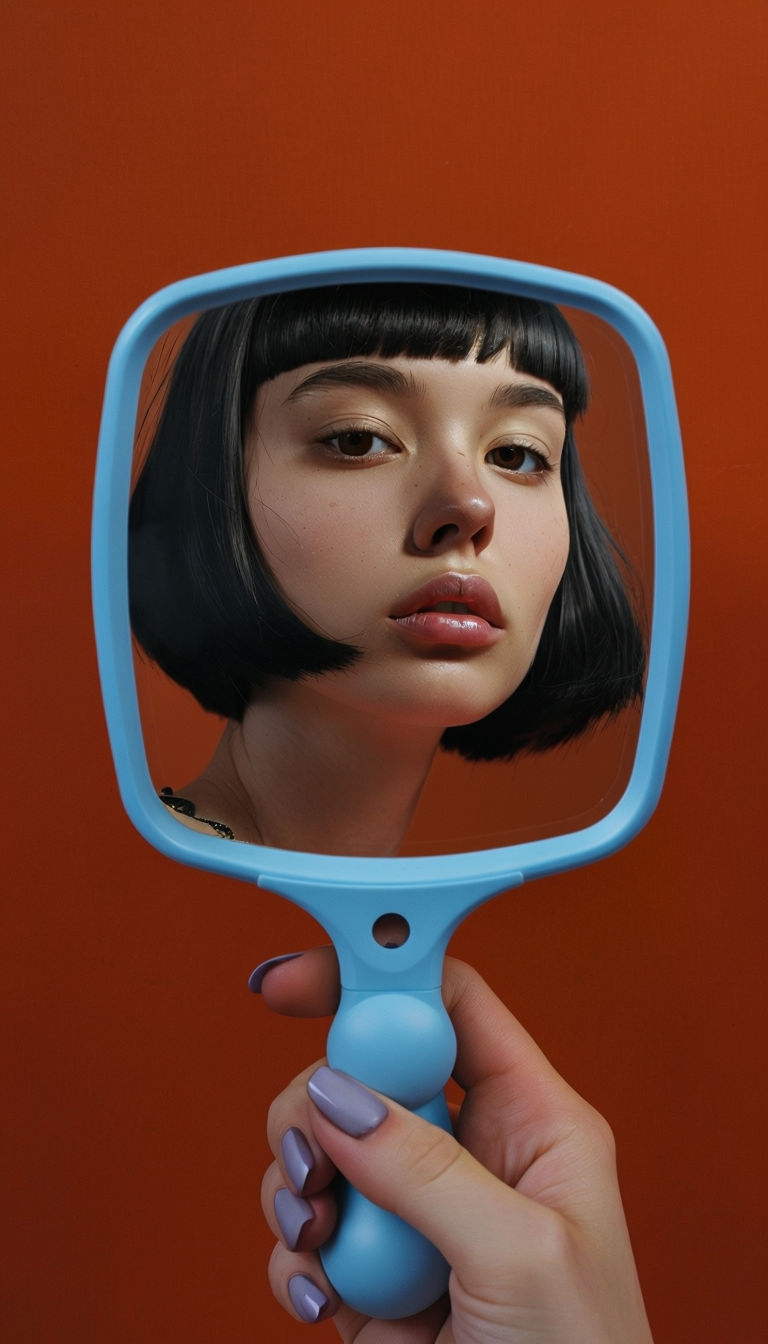 Contemporary Self-Reflection Art with Handheld Mirror Poster - Playground