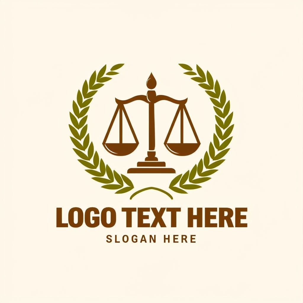 Chocolate Brown Scales and Olive Wreath Justice Logo