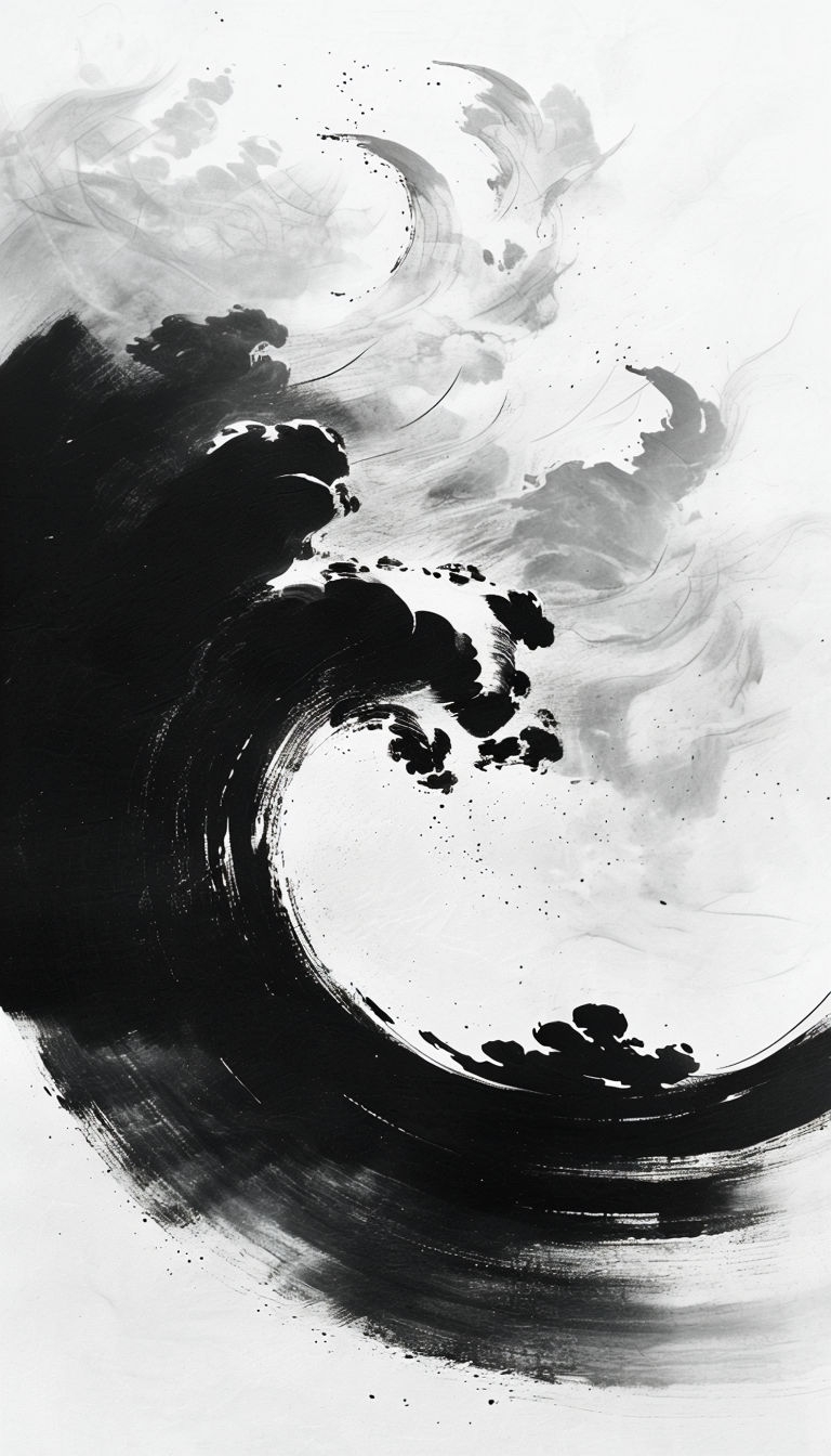 Minimalist Black and White Ink Wave Art for Mindfulness Spaces Art