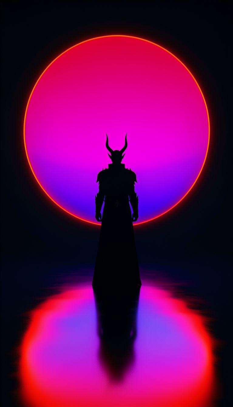 Ominous Silhouette with Neon Glow Digital Artwork Mobile Wallpaper