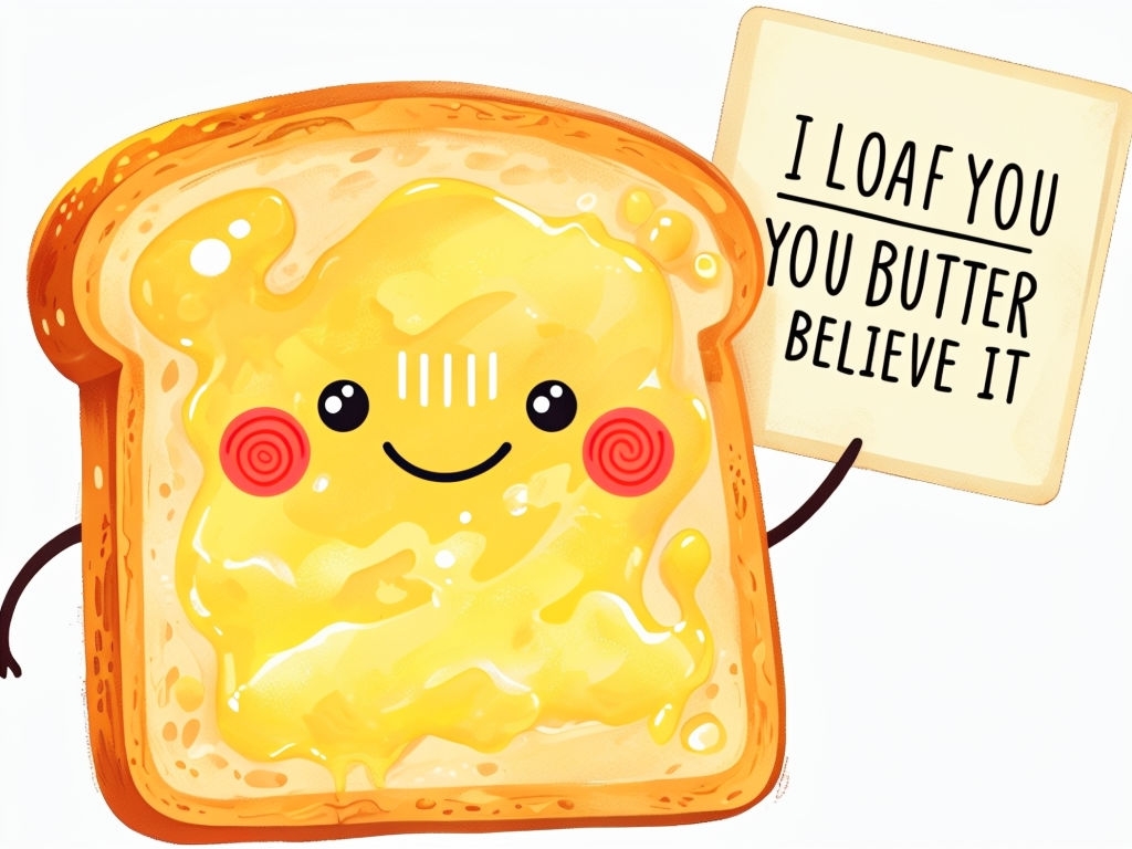 Cheerful Anthropomorphic Toast with Love Message Card Design