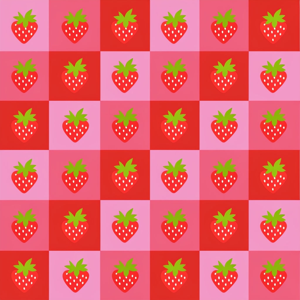 Vibrant Red and Pink Checkered Strawberry Pattern Design Seamless Pattern