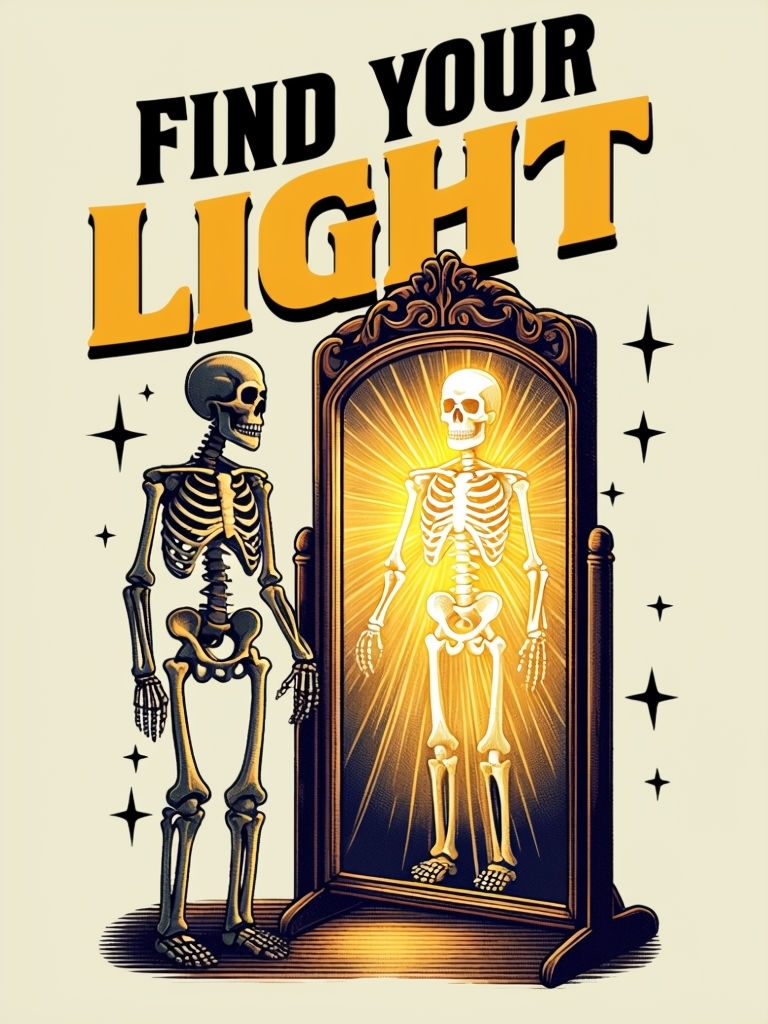 Skeletons Reflection in Mirror with Inspiring Light Poster