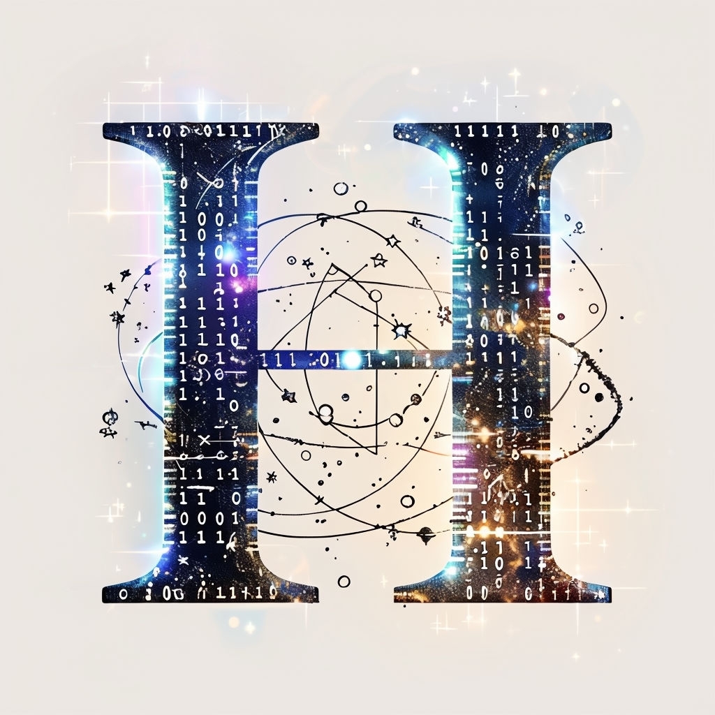 Futuristic Astrology Monogram with Holographic Coding Design Monogram