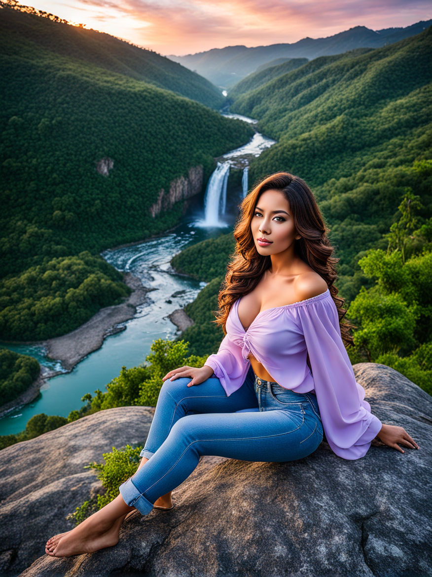 WOMEN WITH BIG BOOBS AND BEAUTIFUL NATURE BACKGROUND