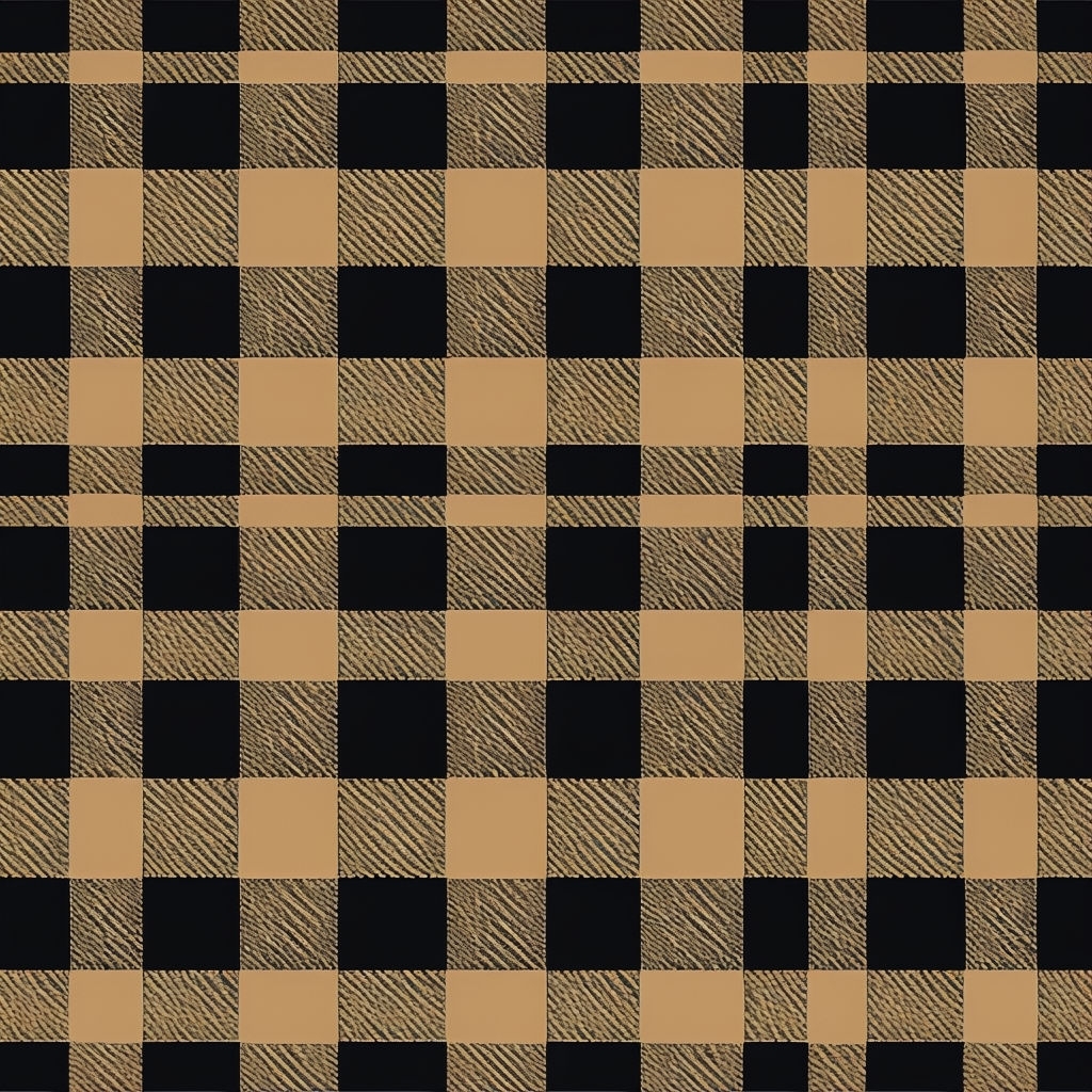Buffalo Plaid Checkered Pattern in Black and Camel Brown Seamless Pattern