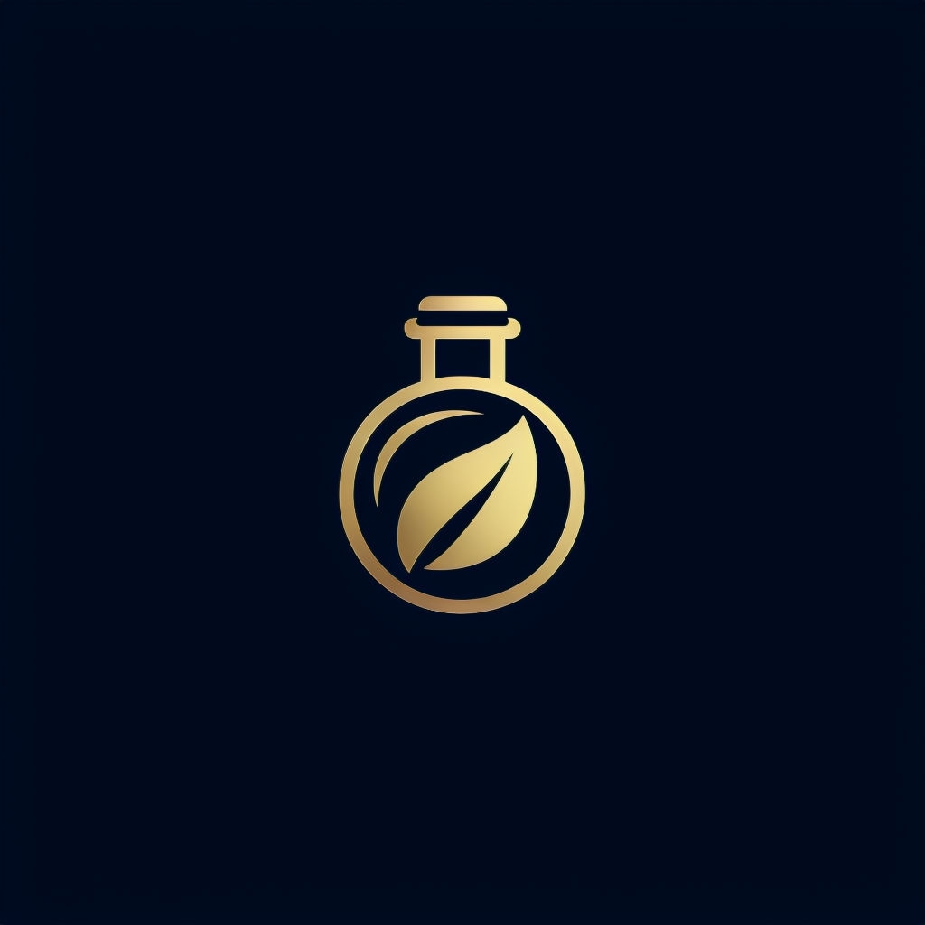 Minimalist Gold Potion Bottle Logo Design on Navy Background Logo