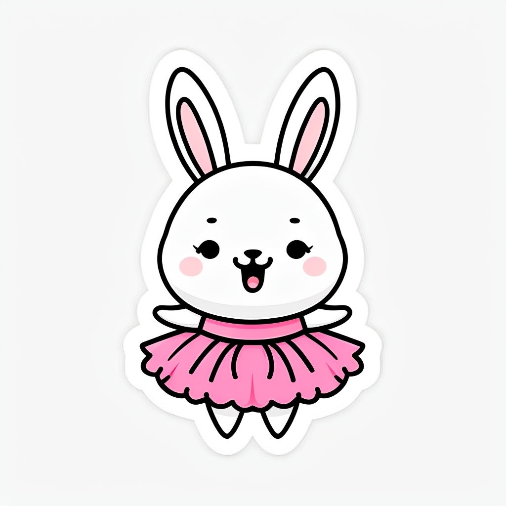 Cheerful Cartoon Bunny in Fluffy Pink Skirt Sticker