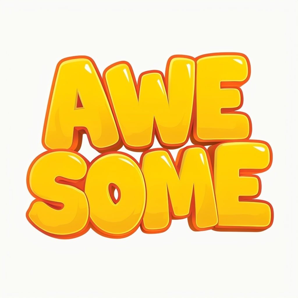 Vibrant 3D Cartoon Awesome Text Illustration Sticker