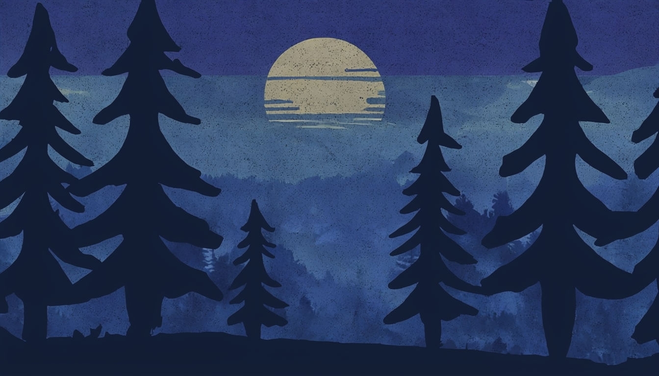 Enchanting Forest Night Scene with Moon Virtual Background