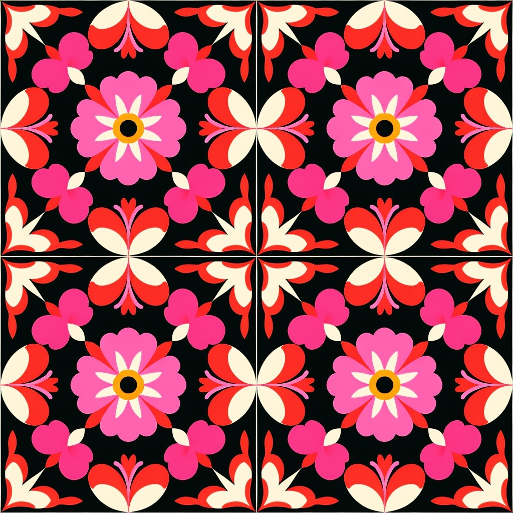 Vibrant Floral Geometric Pattern Inspired by Talavera Tile Design Seamless Patterns