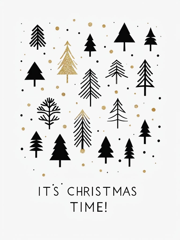 Minimalist Black and Gold Christmas Tree Illustration Art