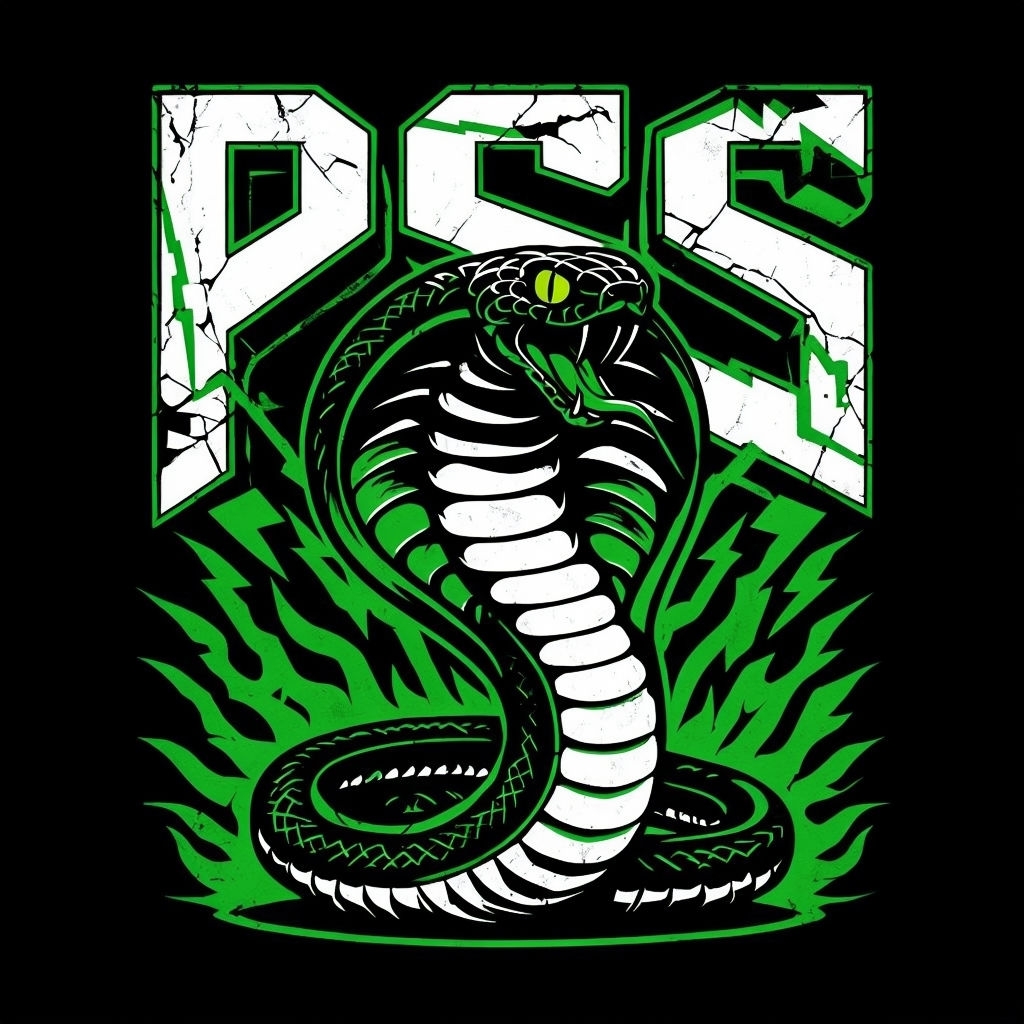 Fierce Cobra Illustration with PSS Graphic T-Shirt