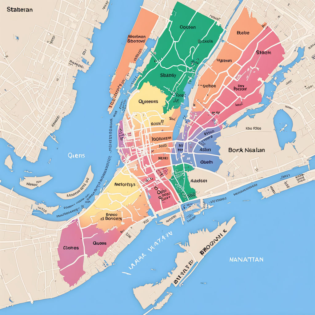 A detailed map highlighting the five boroughs of New York Ci... by ...