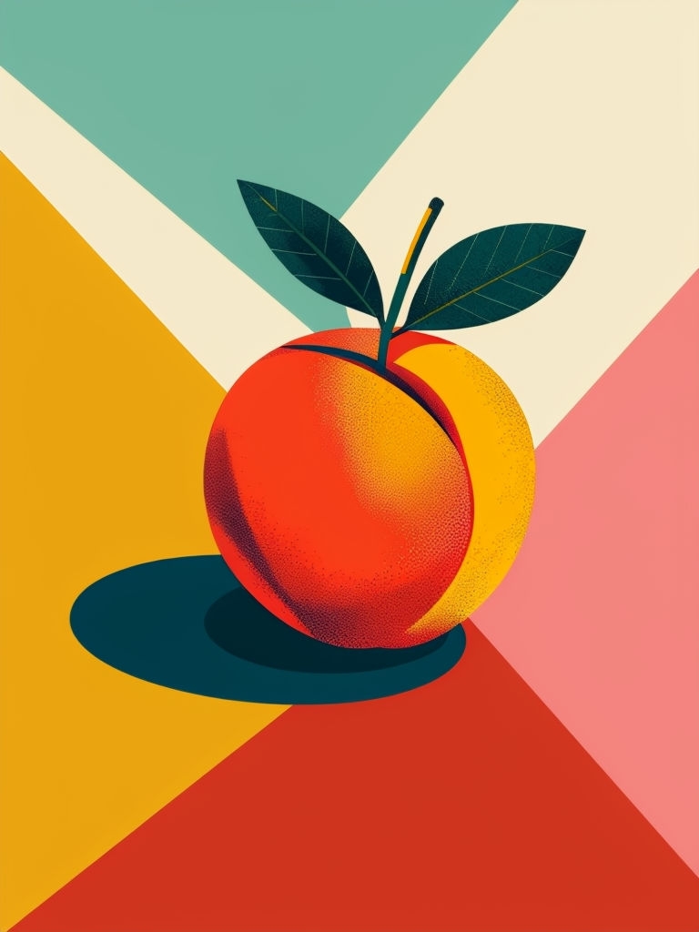 Stylized Modern Peach Illustration with Geometric Background T-shirt
