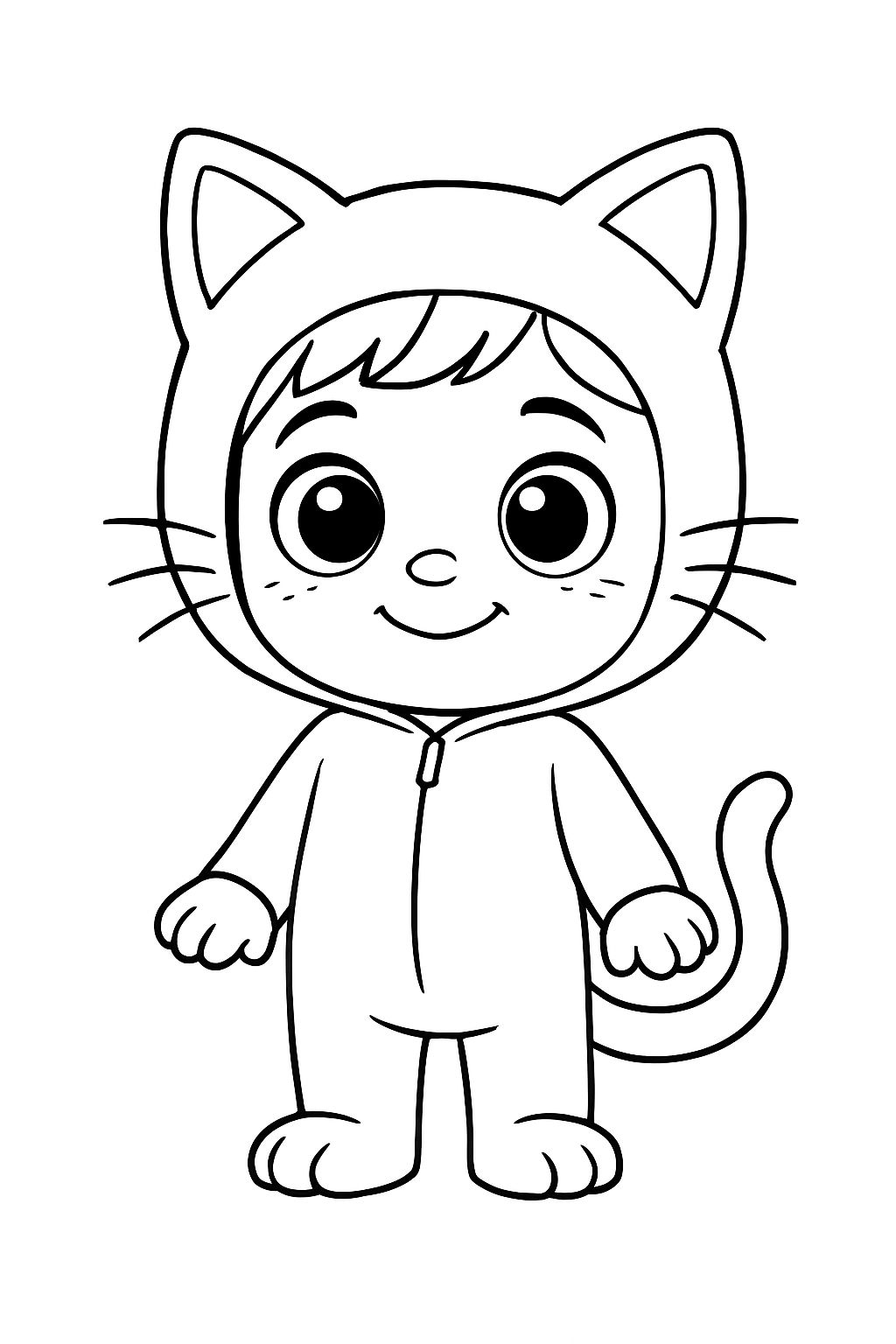 Cute Cartoon Cat Costume Character Line Drawing Coloring Page