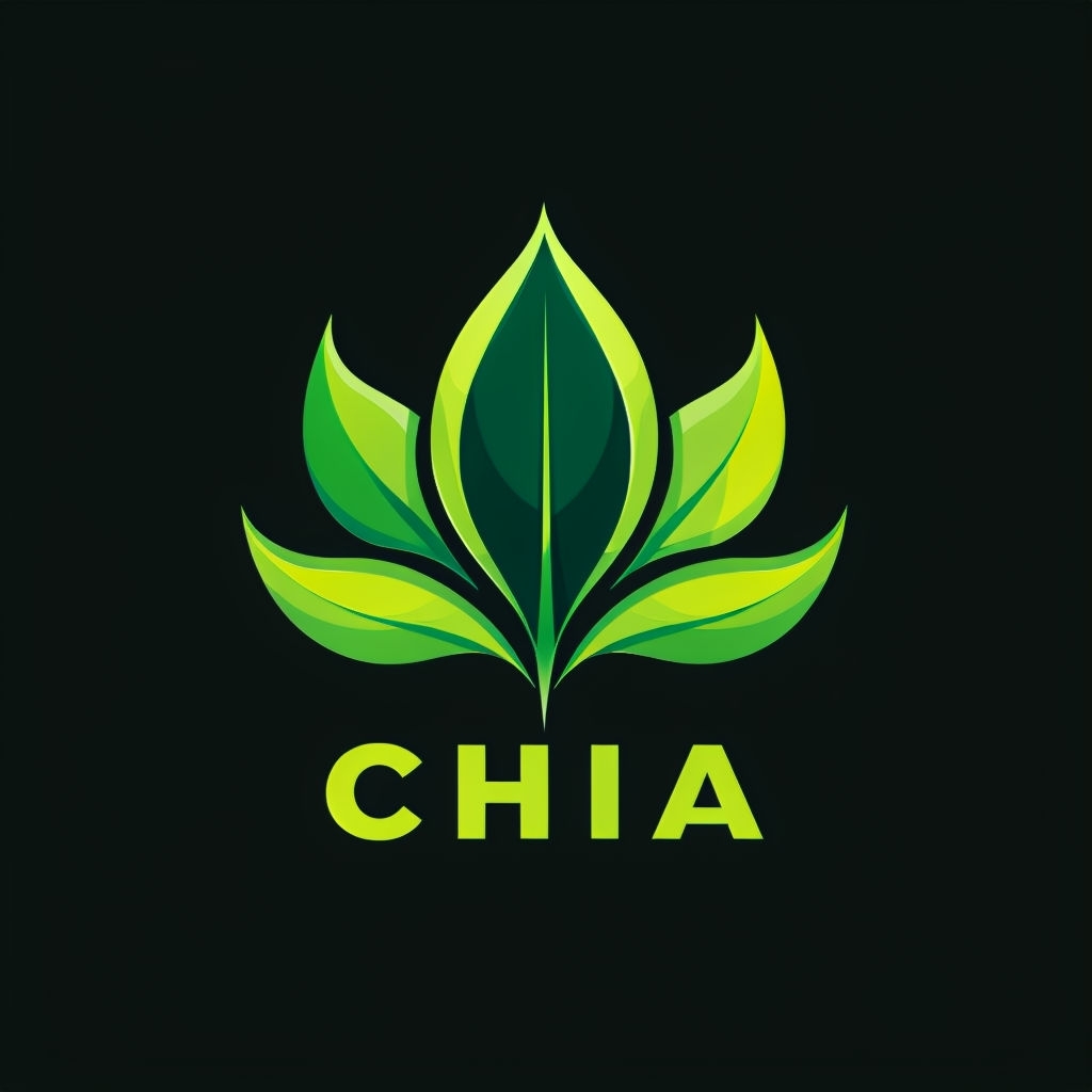 Stylish Minimalist Chia Leaf Logo Design on Black Background Logo
