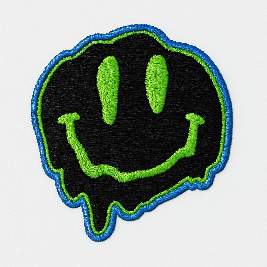 Neon Green Smiley Face Embroidered Patch for Hats