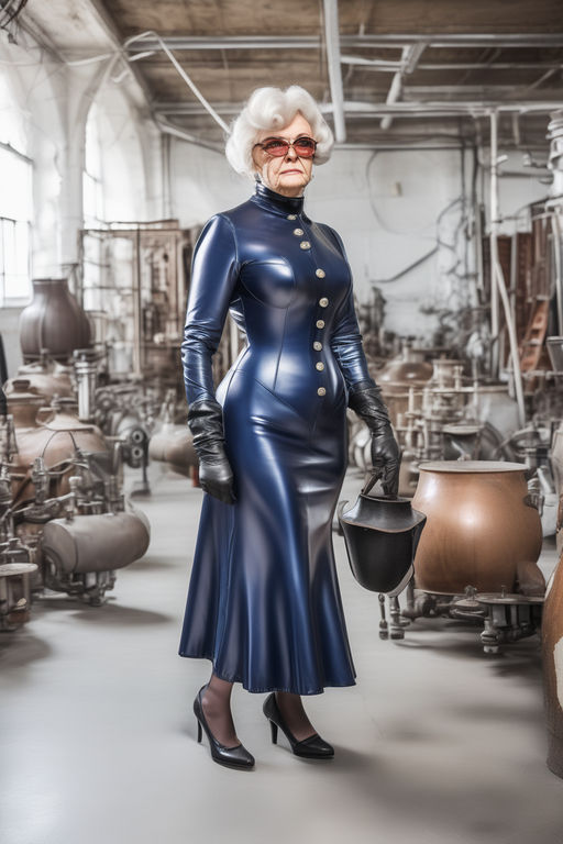 Old Strict Lady With Large Bust In A Skin Tight Shiny Rubber By Nathaly Muller Playground 5473