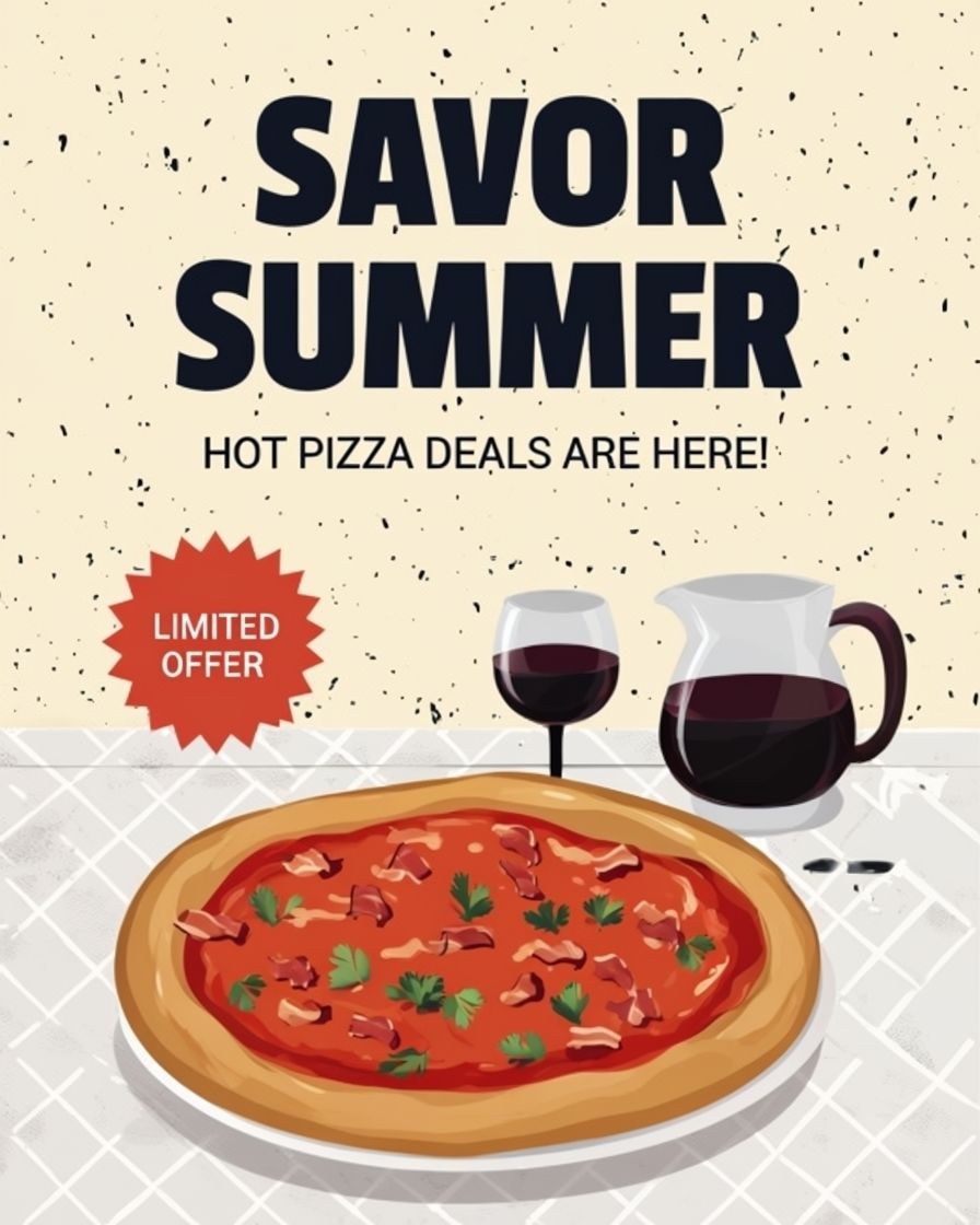 Vintage Savor Summer Pizza Promotion Poster Design Ads