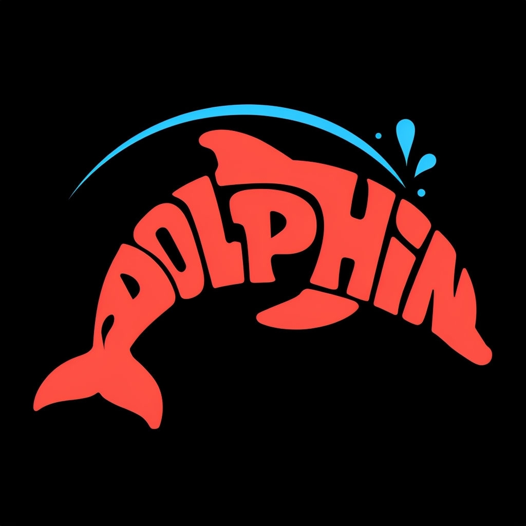 Coral Red Dolphin Silhouette Typography T-Shirt