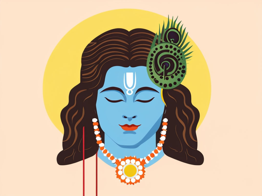 Vibrant Lord Krishna Minimalist Illustration with Halo Effect Art