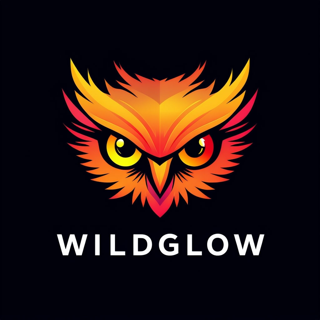 Vibrant Owl Face Logo Design with Wildglow Text