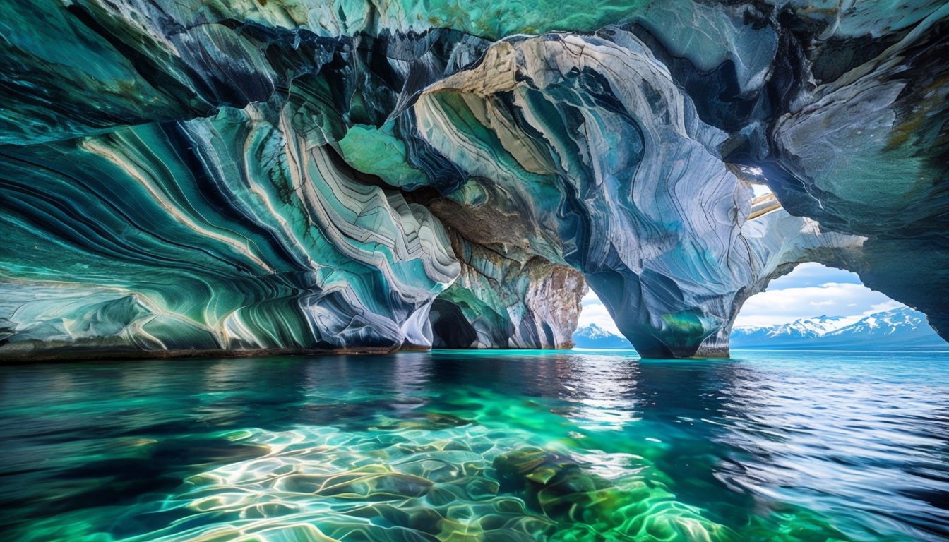 Serene Natural Cavern Rock Formation Over Turquoise Water Art