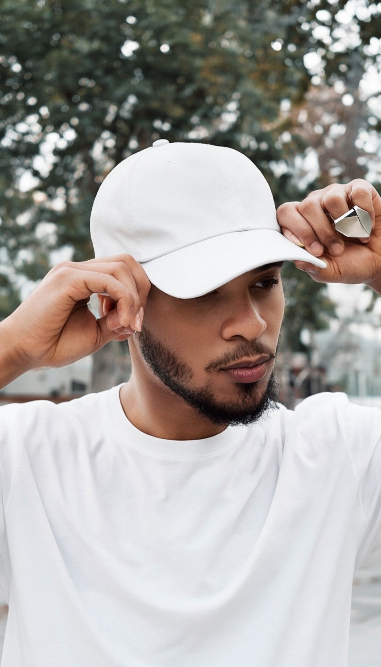 Close-Up Neutral Mood White Baseball Cap Mockup