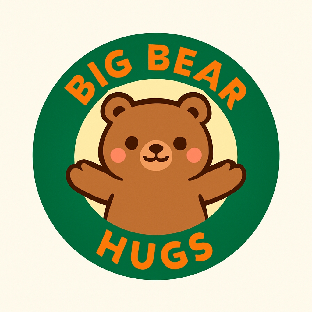 Cheerful Cartoon Bear with Big Hugs Text Sticker