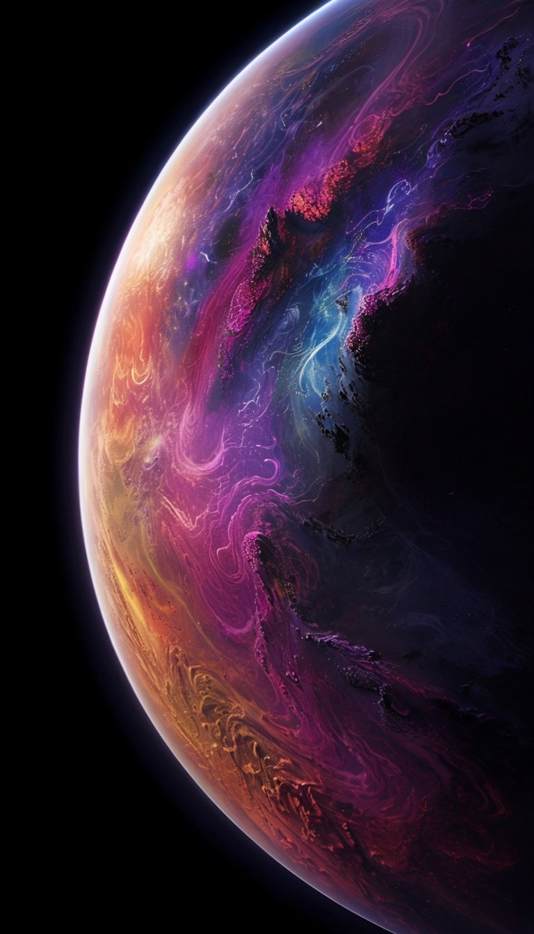 Vibrant Celestial Planet Digital Art with Cosmic Swirls Mobile Wallpaper
