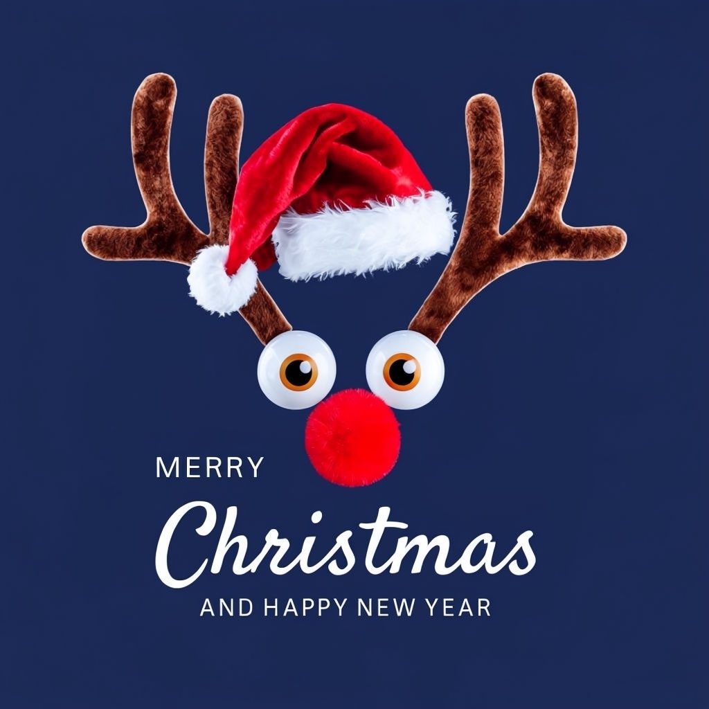 Playful Reindeer Face Holiday Greeting Card Design Social Media Post