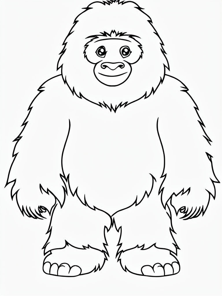 Cute Line Art Yeti Coloring Book Page Design