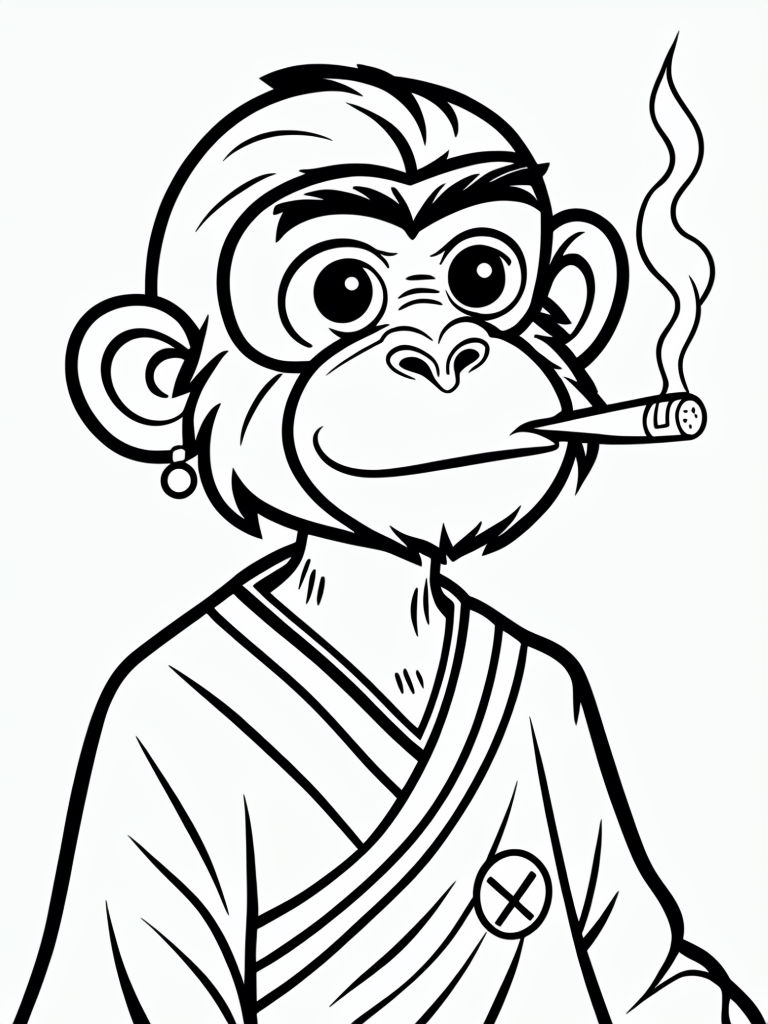 Playful Cartoon Monkey Line Art Coloring Book Page