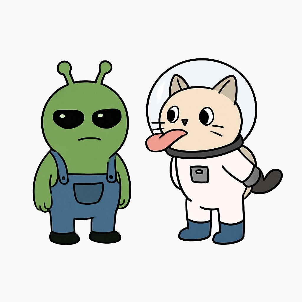 Cute Alien and Cat in Space Sticker Design
