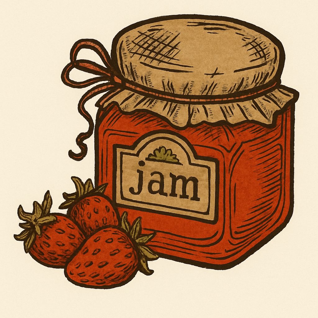 Vintage Glass Jar of Jam with Strawberries Illustration Sticker