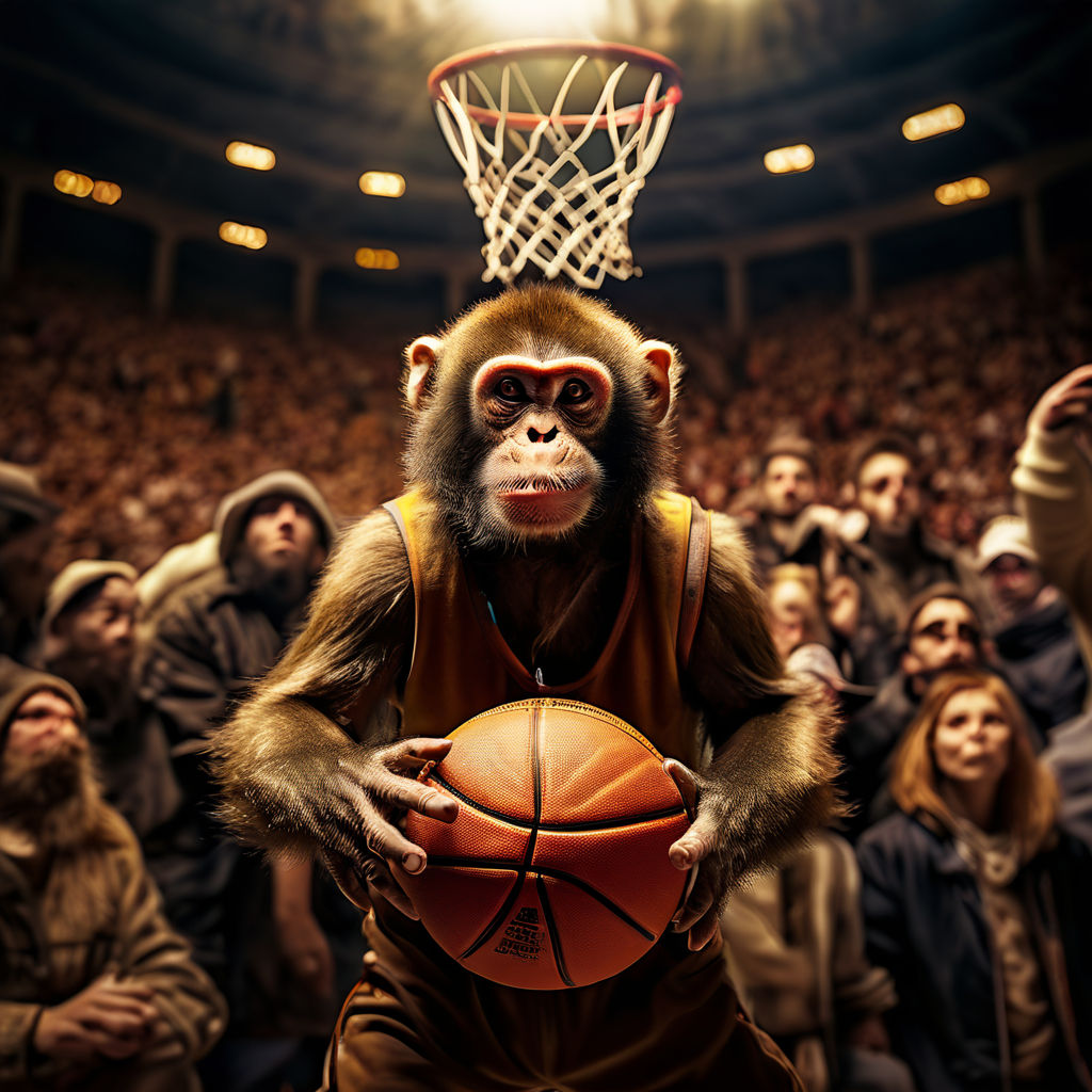 Capuchin Monkey dunking a basketball into a hoop by Gabriela Vidal ...