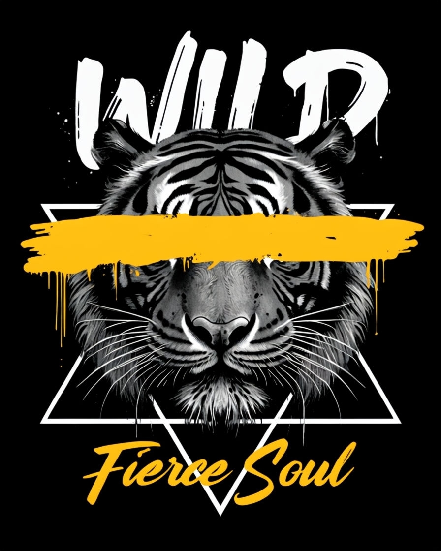 Monochrome Tiger Face with Wild Graffiti Style T-Shirt