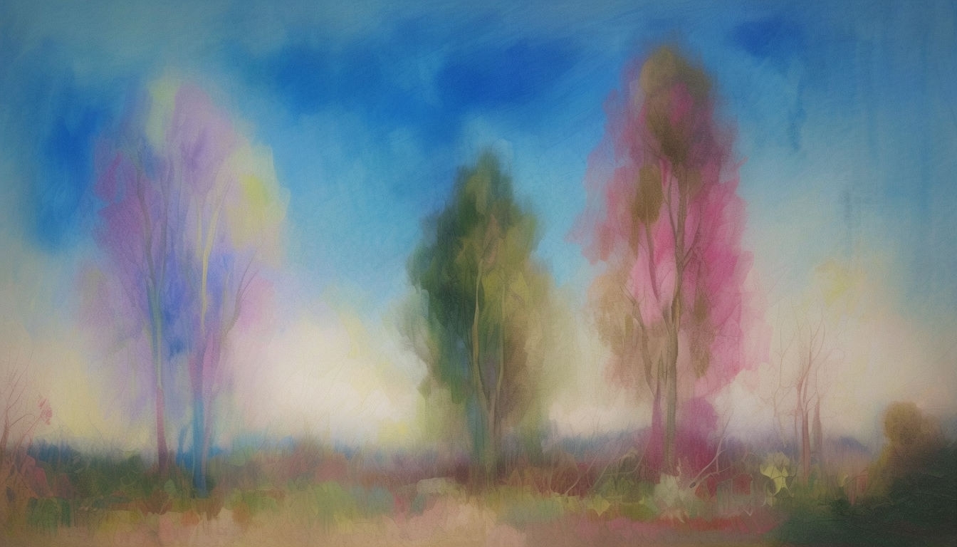 Serene Impressionistic Landscape with Dreamy Trees Virtual Background