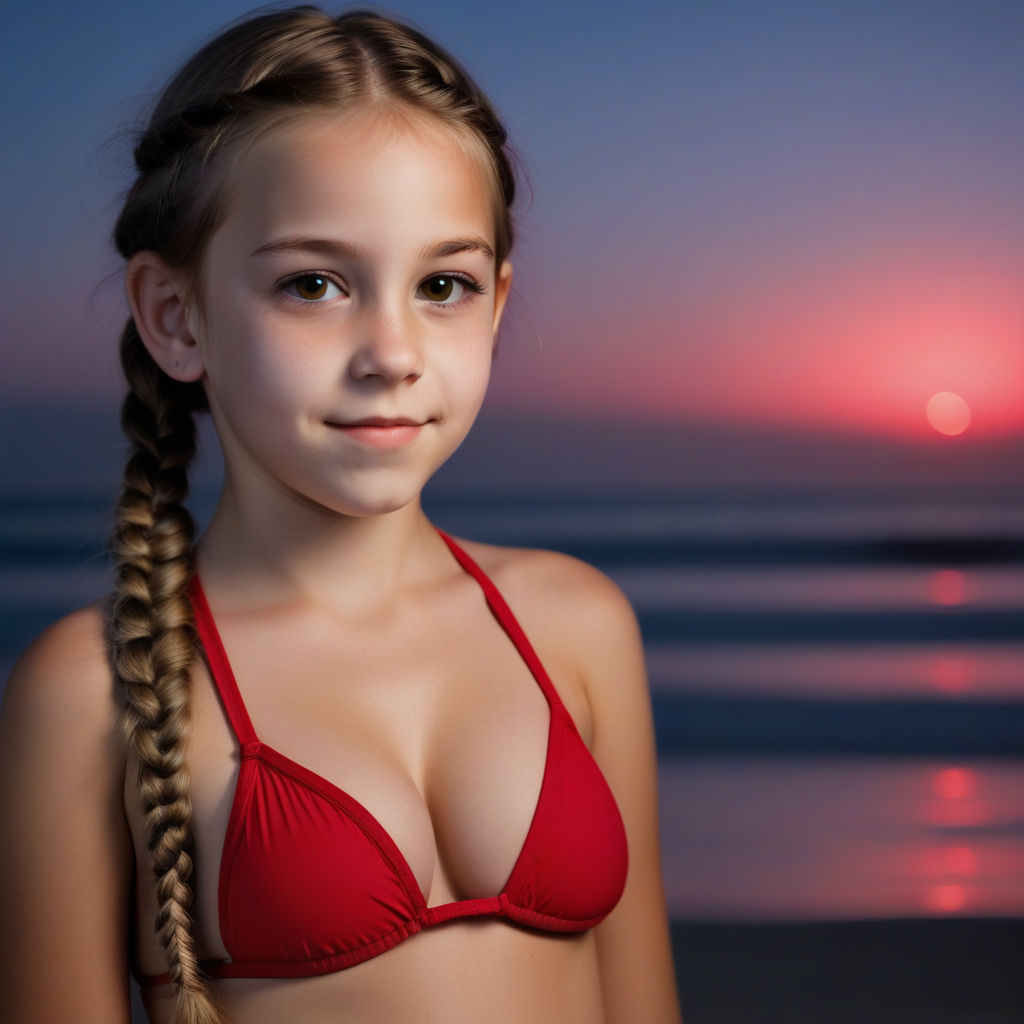 11 -year -old girl raised her breasts slightly