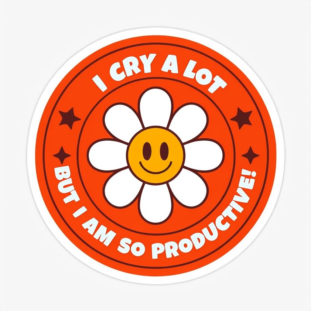 Cheerful Daisy Smiley Face with Whimsical Text Sticker