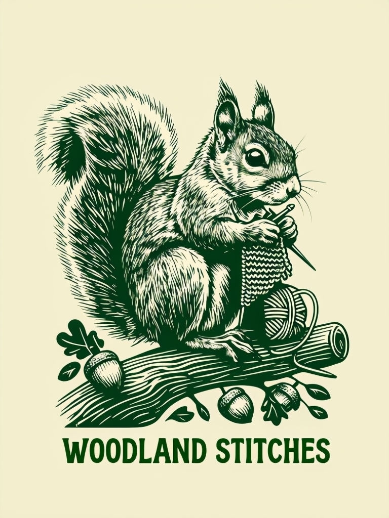 Knitting Squirrel with Woodland Stitches Illustration T-Shirt